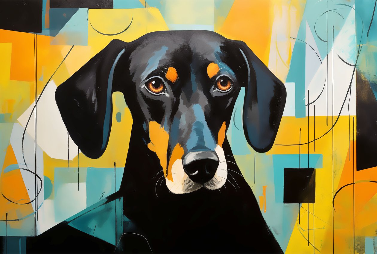 Yerde yatan bir köpek, renkli soyut, Duvar Sanatı | Kanvas Tablolar by F. Abderrahim