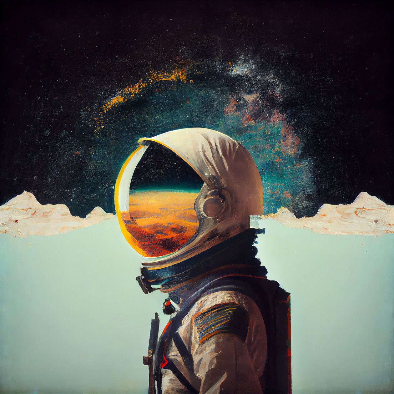 Uzayda soyut yalnız astronot resmi, duvar sanatı baskıları by F. Abderrahim