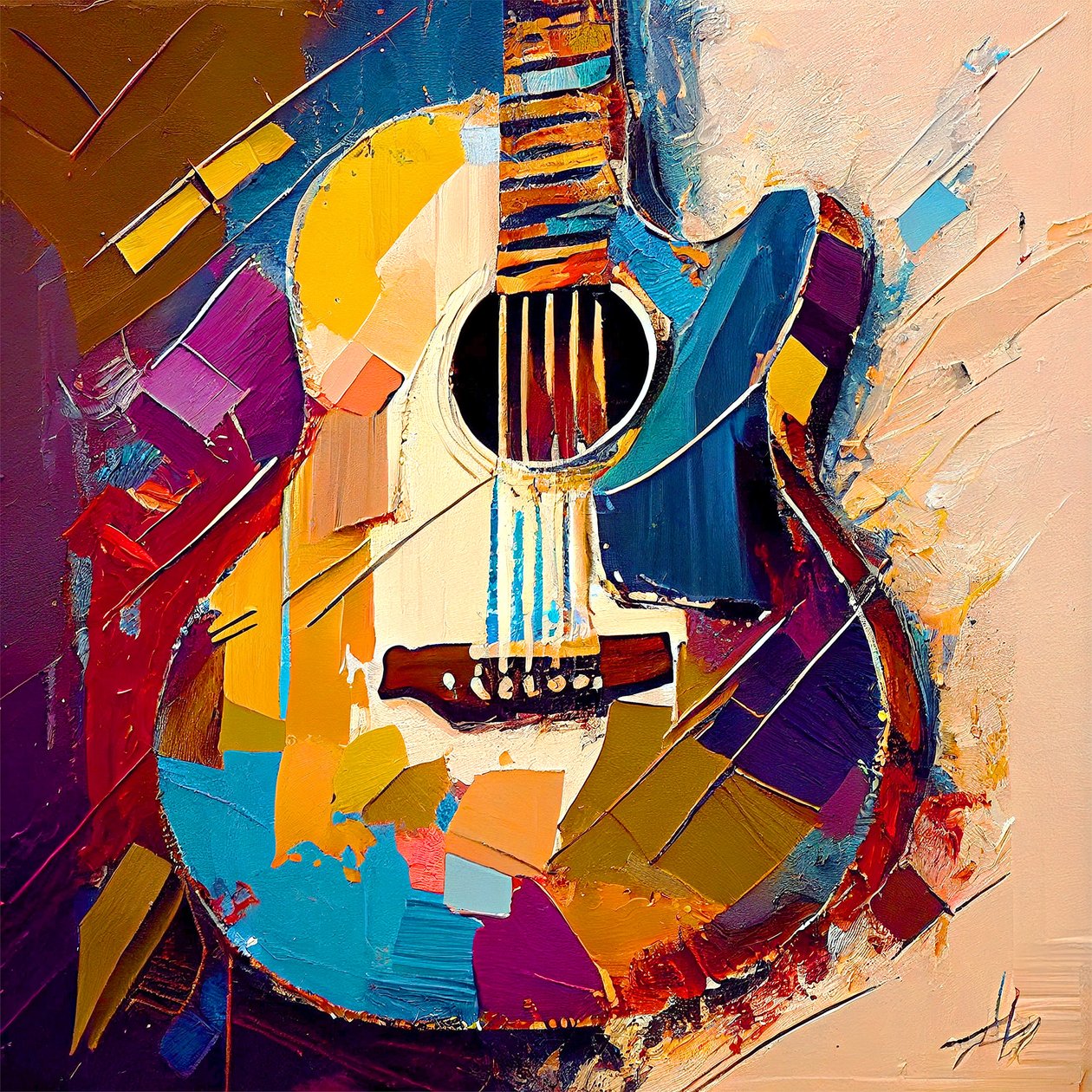 Soyut müzik sanatı, Tam renkli elektro gitar tablosu, kanvas baskılar by F. Abderrahim