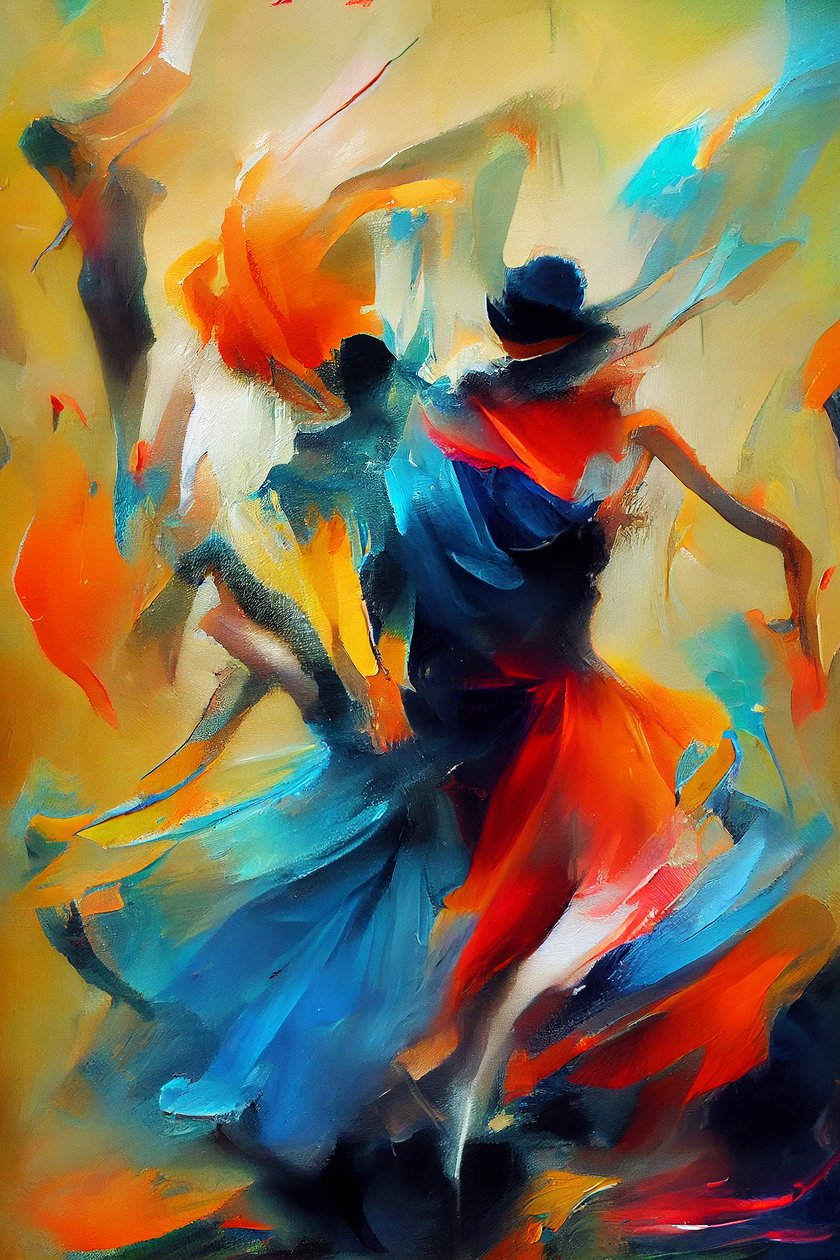 Dans eden kadının soyut resim silueti, Yazdırılabilir dijital Sanat by F. Abderrahim