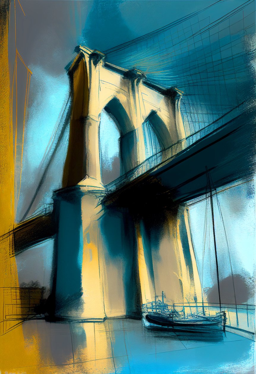 Tuval üzerine soyut kroki Brooklyn köprüsü resmi, duvar sanatı baskıları by F. Abderrahim