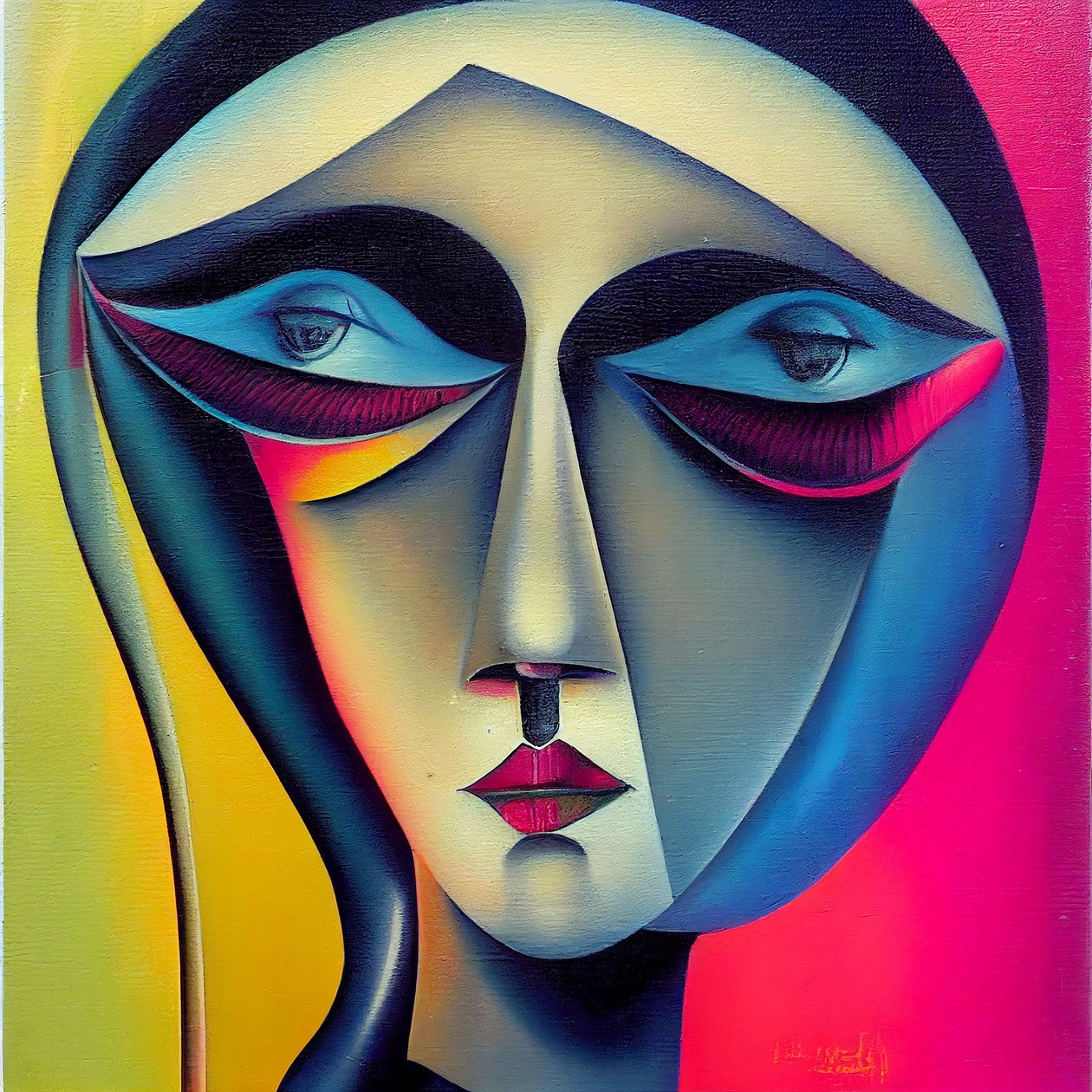 Soyut sürrealizm grafiti, kadın yüzü, talep üzerine duvar sanatı baskısı by F. Abderrahim