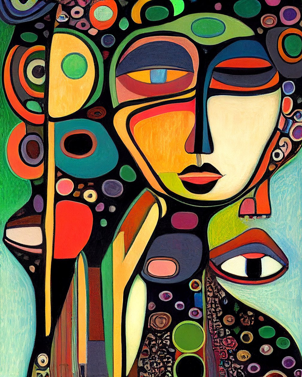 Soyut kadın yüz boyama, figüratif sanat, talep üzerine duvar sanatı baskısı by F. Abderrahim