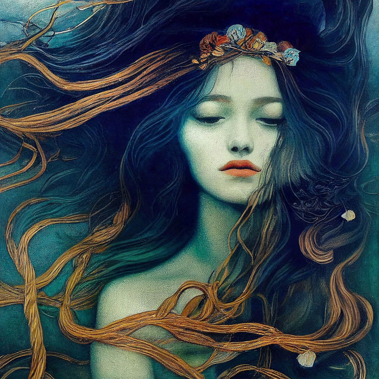 Saçları rüzgarda dans eden güzel kız, Gerçekçi Soyut Tuval, by F. Abderrahim