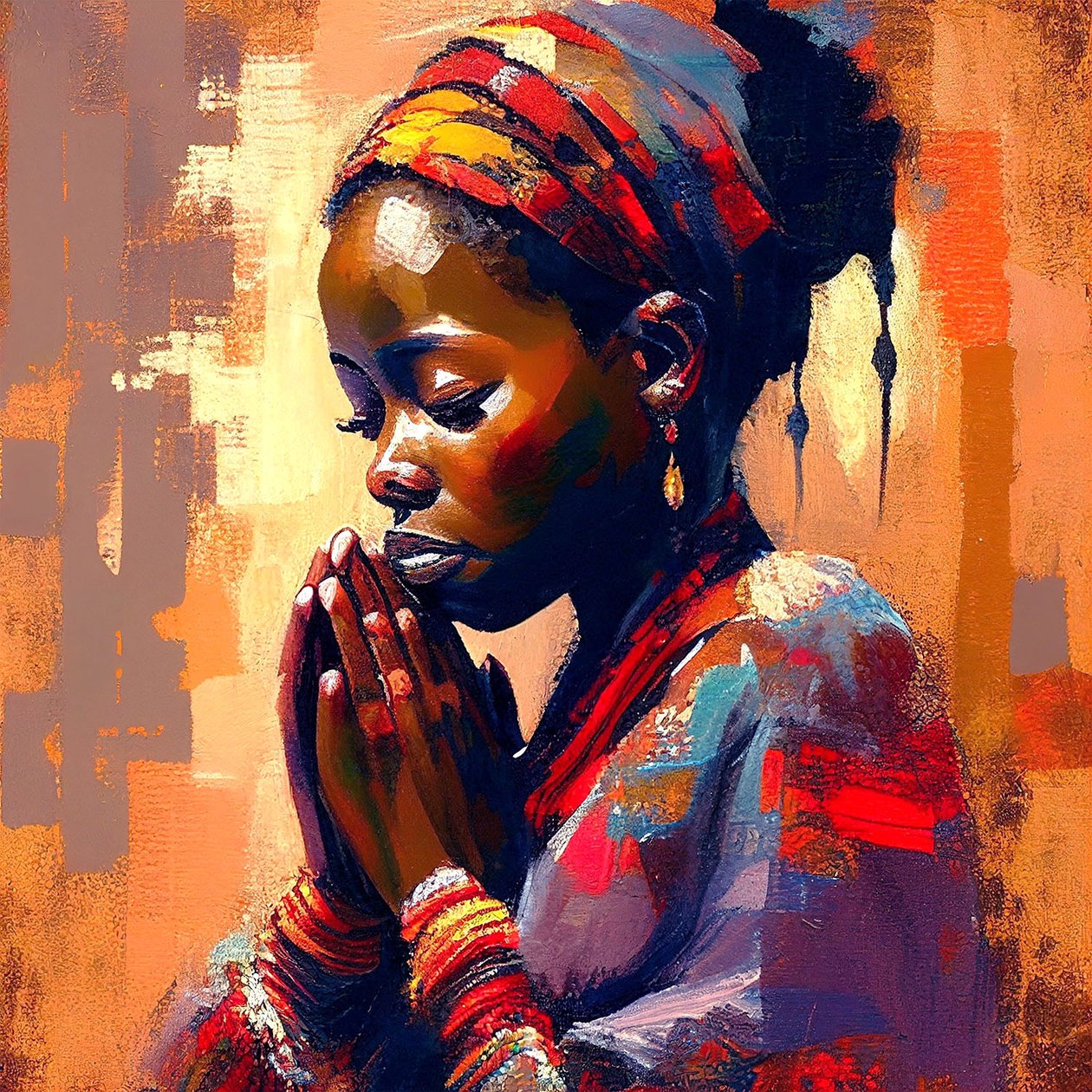 Dijital Kanvas Tablo: Meditasyonda Afrikalı Kız, Duvar Sanatı baskıları by F. Abderrahim