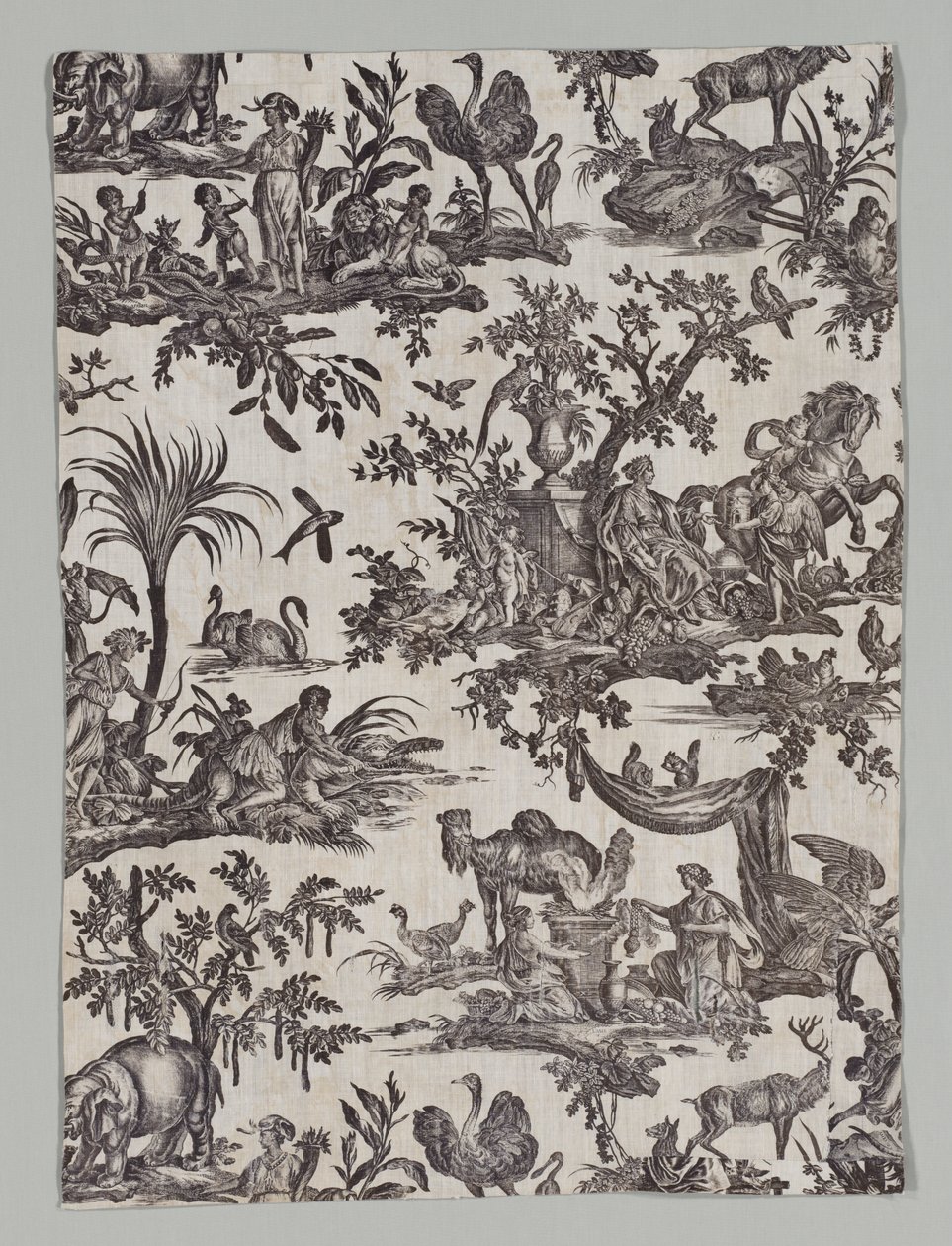 "Les quatres partys du monde" Tasarımlı Copperplate Baskılı Pamuk Parçası by firm of Christophe Philippe Oberkampf