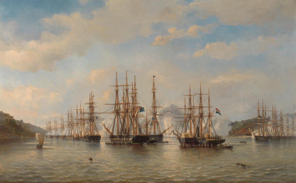 Fransız Komutan Constant Jaurès liderliğindeki Sefer sırasında Japon Sularında Hollandalı, İngiliz, Fransız ve Amerikan Filoları, Eylül 1864 by jonkheer Jacob Eduard van Heemskerck