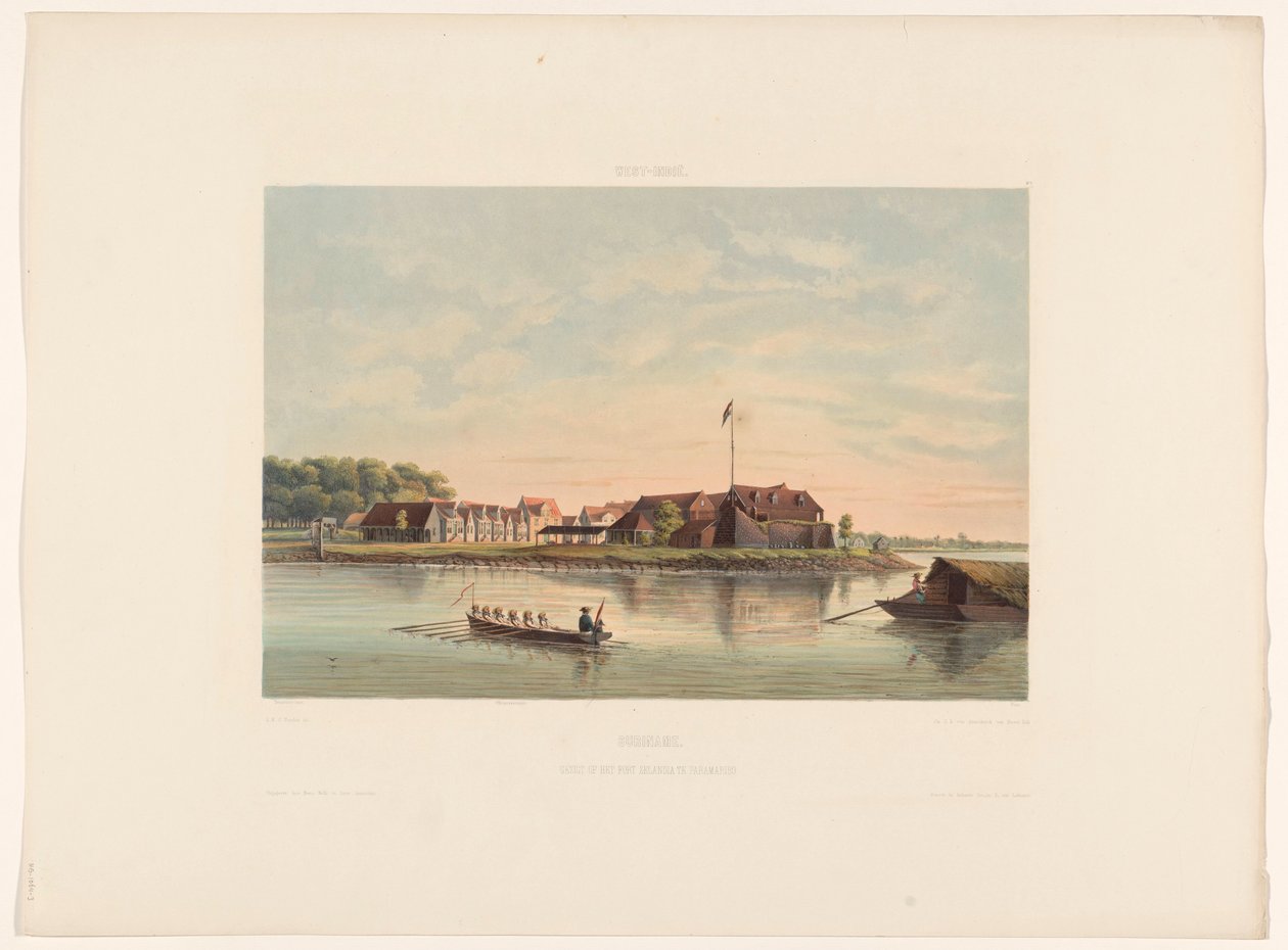 Paramaribo Surinam'daki Zeelandia Kalesi. Paramaribo'daki Zelandia Kalesi'nin görünümü (nesnedeki başlık) by jonkheer Jacob Eduard van Heemskerck