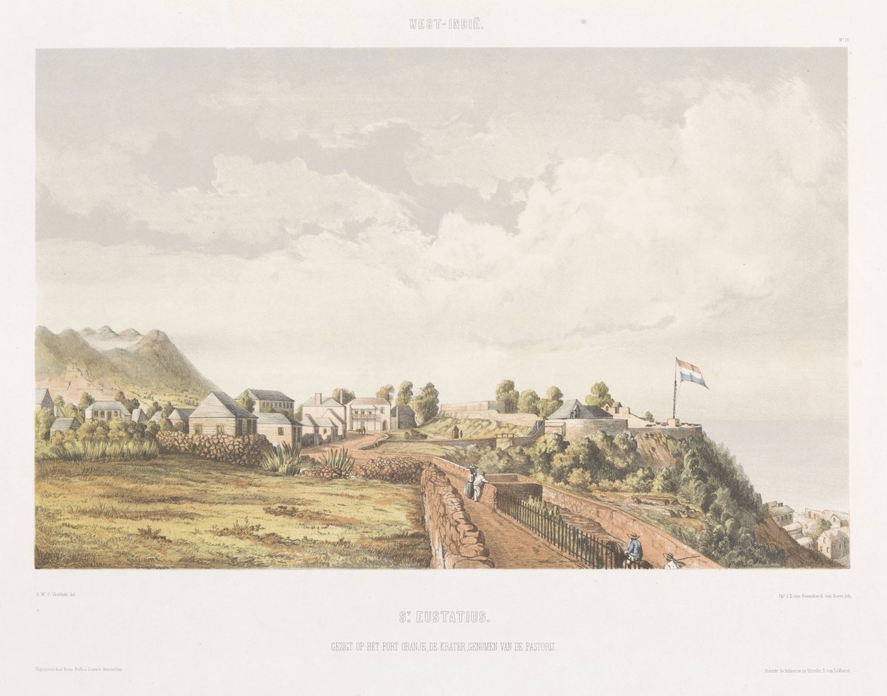 Sint Eustatius'ta Oranje Kalesi ve De Krater'in Manzarası Neerland'ın Batı-Hint Bölgesi'nden Manzaralar (seri başlığı) by jonkheer Jacob Eduard van Heemskerck