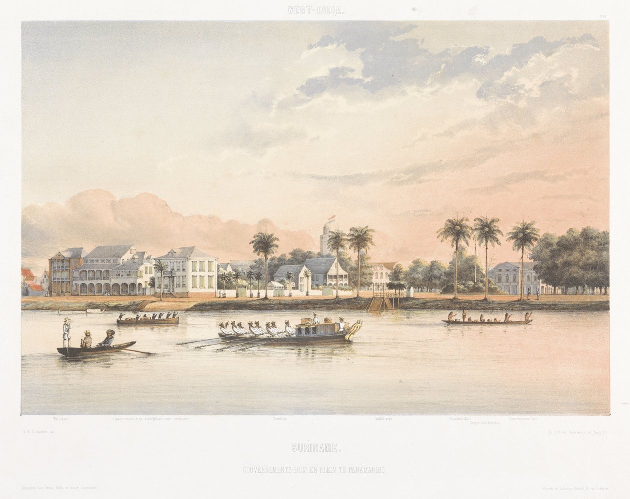 Paramaribo'da hükümet binası ve meydan Neerland'ın Batı-Hint bölgesinden manzaralar (dizi başlığı) by jonkheer Jacob Eduard van Heemskerck