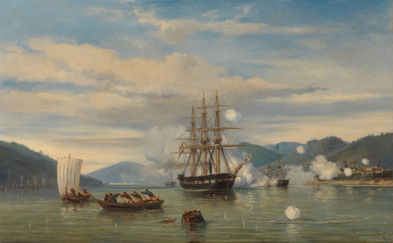 HMS Buharlı Savaş Gemisi Medusa Shimonoseki Boğazlarını Açıyor HMS 