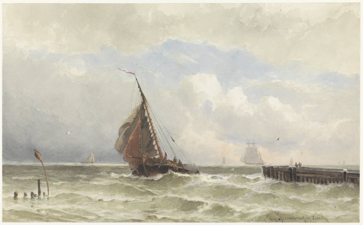 Gelen yelkenli gemi ile Vlissingen Limanı by jonkheer Jacob Eduard van Heemskerck