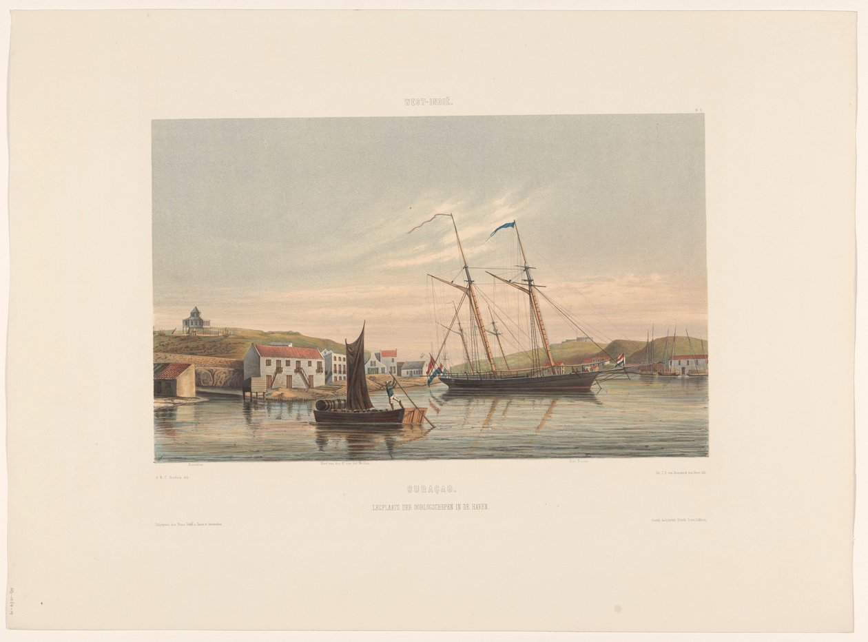 Willemstad Curaçao Limanı. Savaş gemilerinin limandaki yeri (nesne üzerindeki başlık) by jonkheer Jacob Eduard van Heemskerck