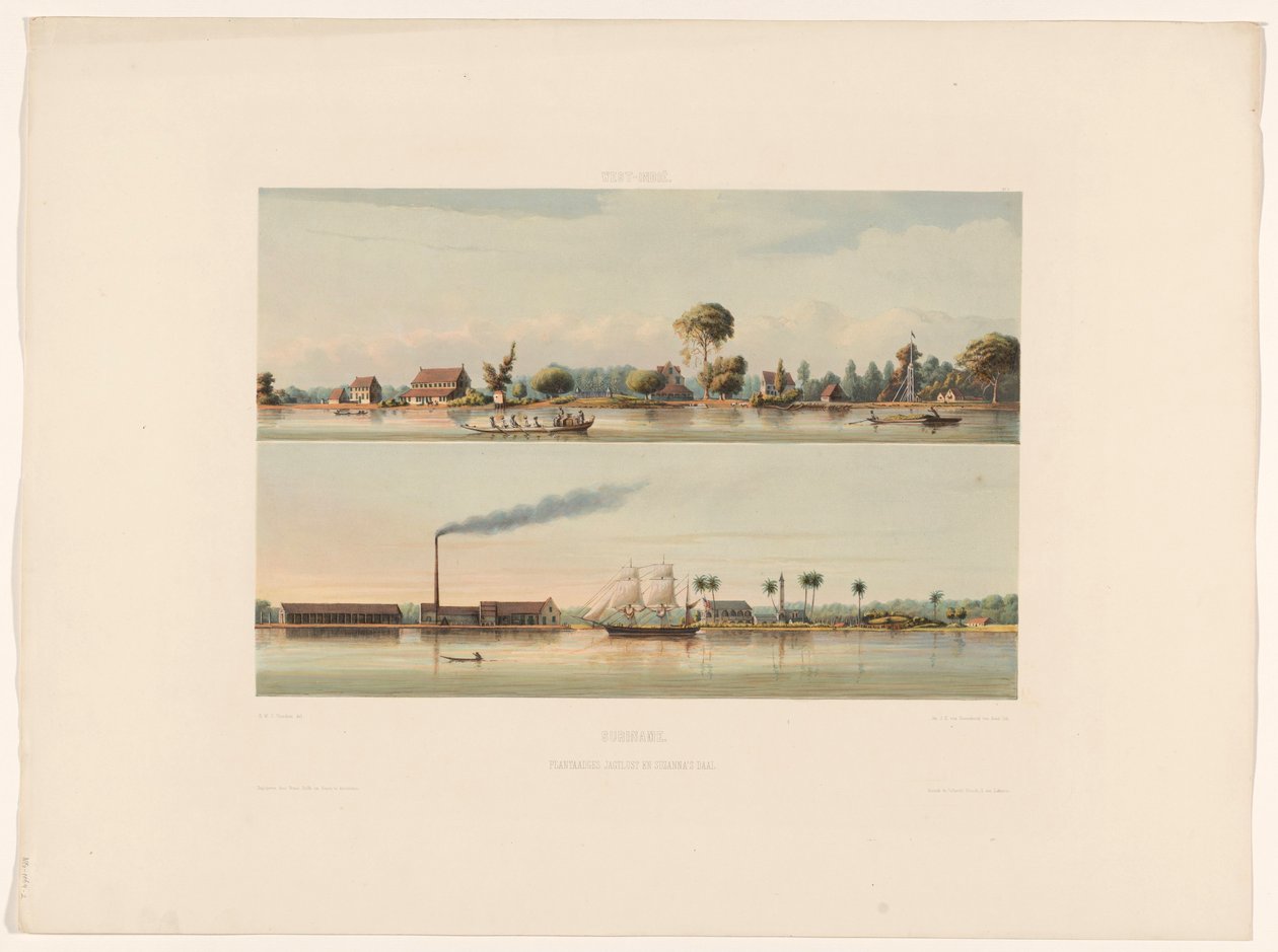 Jagtlust ve Suzanna'nın Daal Surinam plantasyonları. Suzanna'nın Daal'ında Plantaadges Jagtlust (nesnedeki başlık) by jonkheer Jacob Eduard van Heemskerck