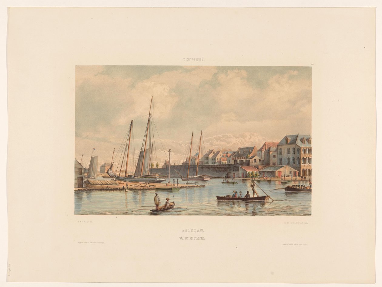 Waaigat ve Willemstad Curaçao şehir duvarı. Waaigat ve şehir duvarı (nesne üzerindeki başlık) by jonkheer Jacob Eduard van Heemskerck