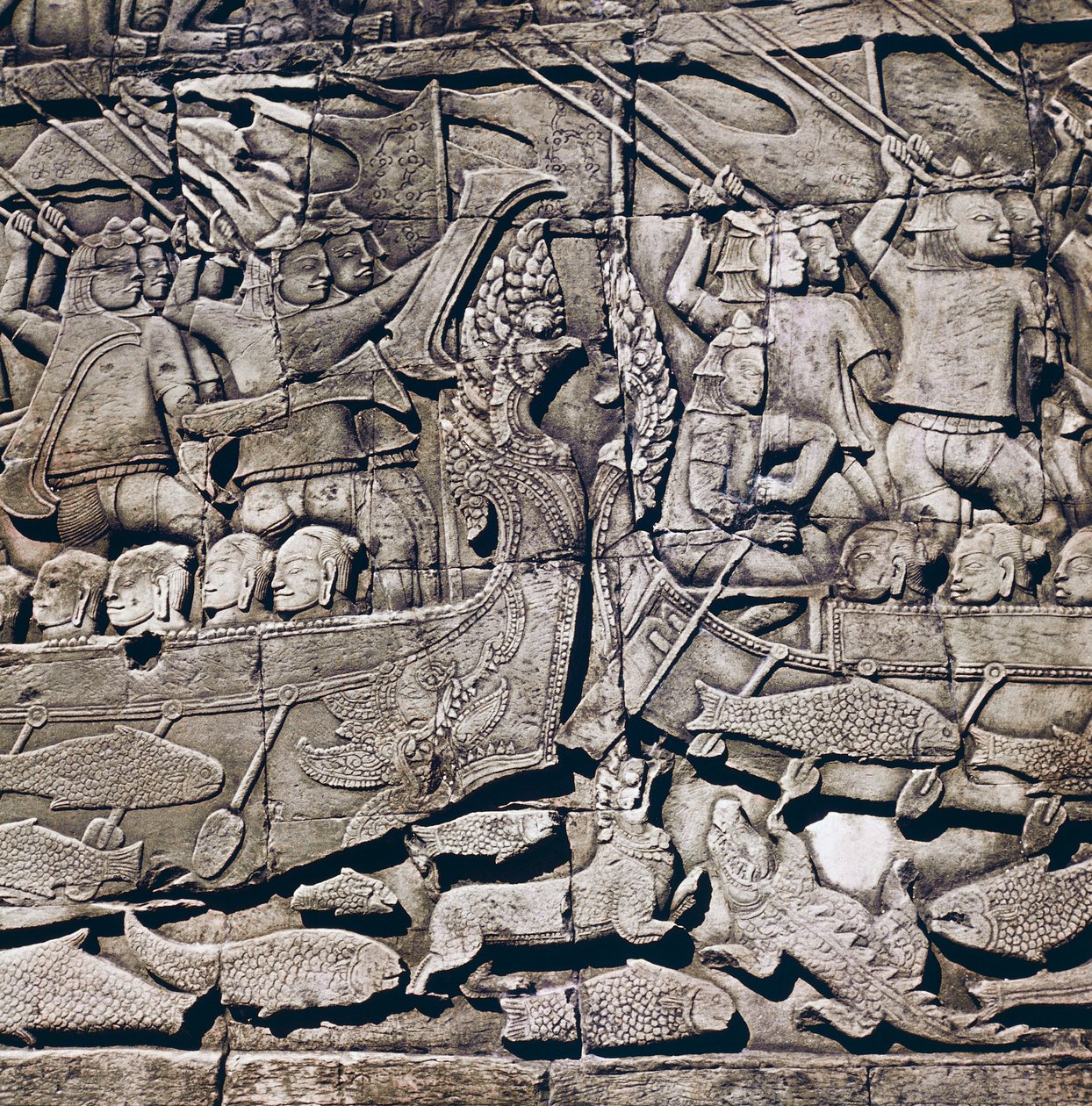 Cham ve Khmer arasındaki deniz savaşı, Bayon Tapınağı (13. yüzyıl), Angkor Thom, Angkor arkeolojik alanı (UNESCO Dünya Mirası Listesi) 