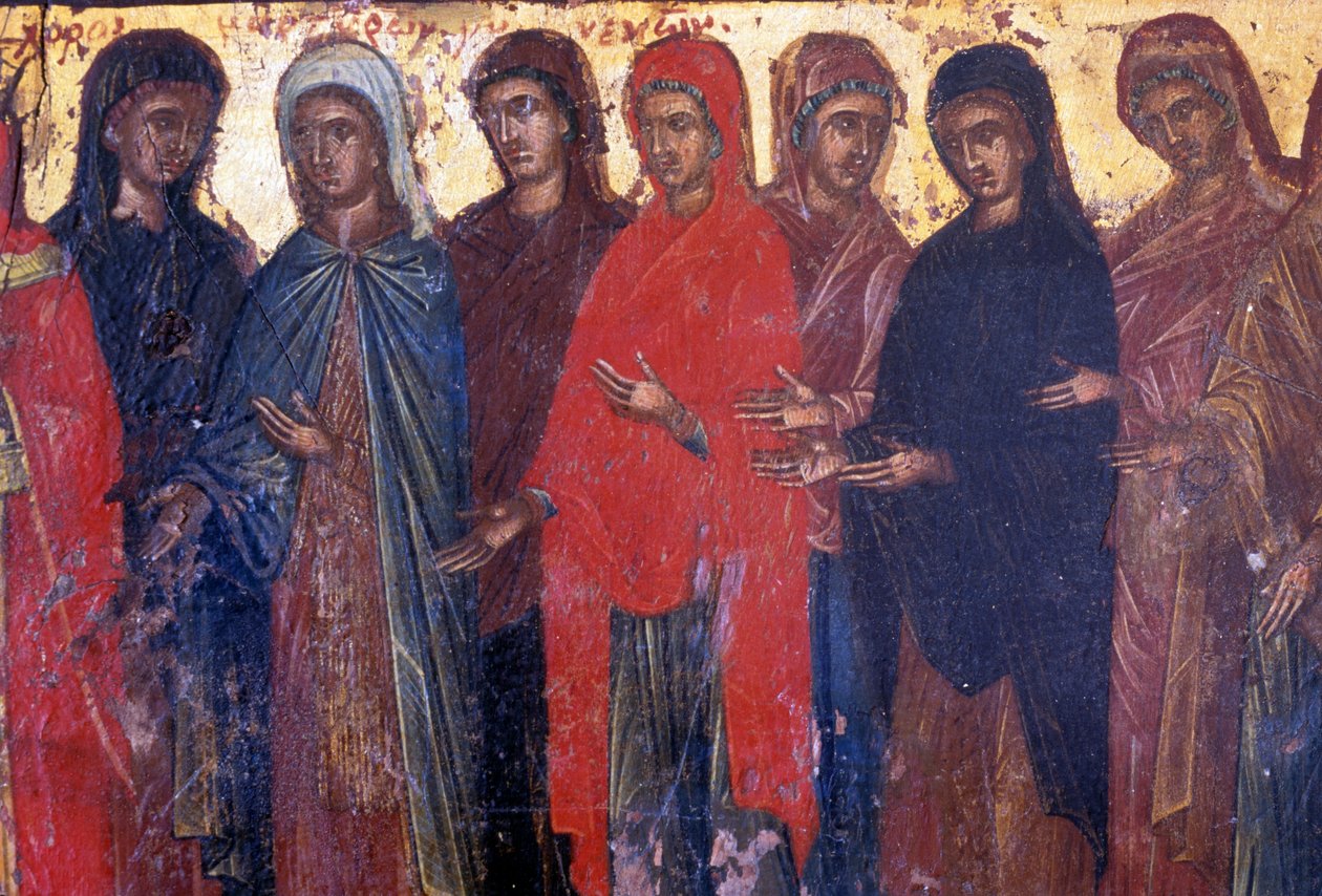 Dindar kadınlar, Palea Roumata Bizans kilisesinde ahşap panel, Girit, Yunanistan (fotoğraf) by Theodore Charles Ange Coquelin