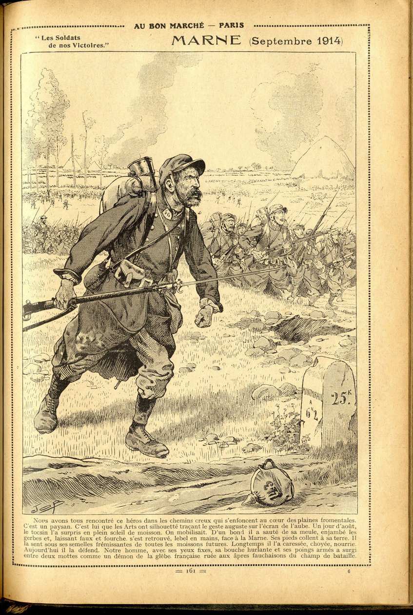 Günlük Buvard du Bon Marche 1917 - İş Resmi (Jacques Marie (Jacques-Marie) Gaston Onfray ve Breville) (1858-1931): Marne Eylül 1914 - 14 -18 Savaşı, Marne, Büyük Savaşlar, Marne Savaşı - Askerler by pseudonym for Onfray de Breville Jacques Job