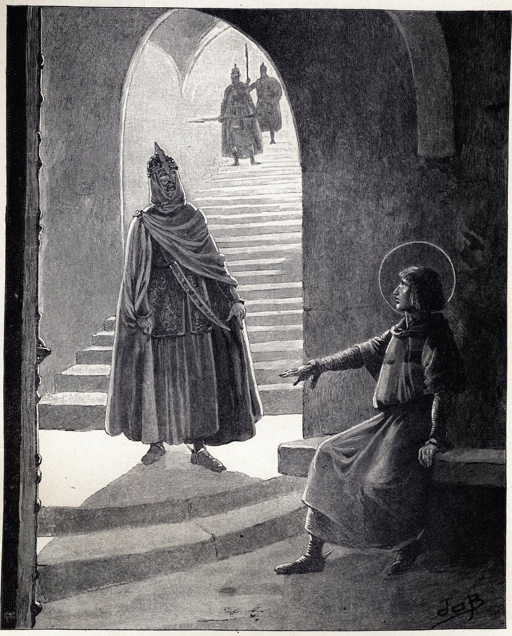 Hristiyan ol, seni şövalye yapacağım. İş (Jacques Marie Gaston Onfray ve Breville) (Jacques-Marie) (1858-1931) için t için İllüstrasyon by pseudonym for Onfray de Breville Jacques Job