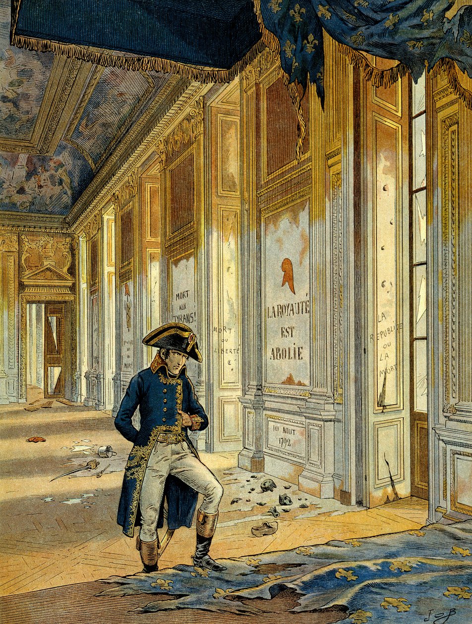 1789 Fransız Devrimi: Napolyon I Bonaparte (1769-1821), yeri yağmalayan devrimcilerin geçişinden sonra Tuileries Sarayı