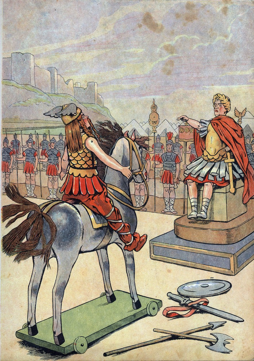 Fransa Tarihi. Oyuncaklı Roma Galyası sahnesi: Galyalı lider Vercingetorix (MÖ 72-46), MÖ 52