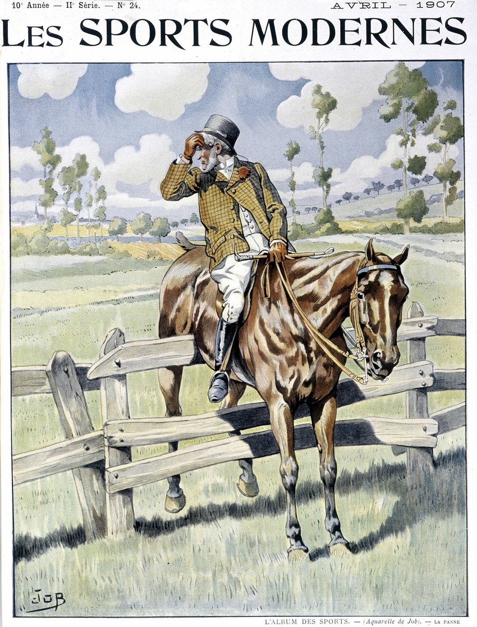 Binicilik: “” arıza”” - İş suluboya, inek. ““Modern sporlar”da”” by pseudonym for Onfray de Breville Jacques Job