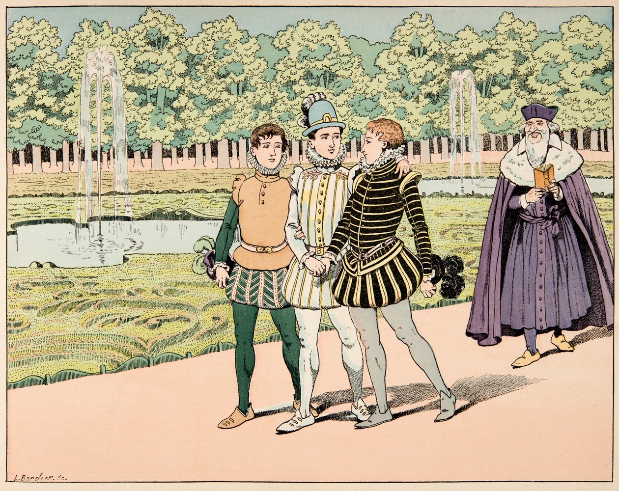 “Le bon roy Henri” kitabından alınan çizim, Jacques Marie Gaston Onfray de Breville dit JOB (1858-1931): Henri IV, M de Segur ve M de La Rochefoucauld ile arkadaş oldu - Özel koleksiyon by pseudonym for Onfray de Breville Jacques Job