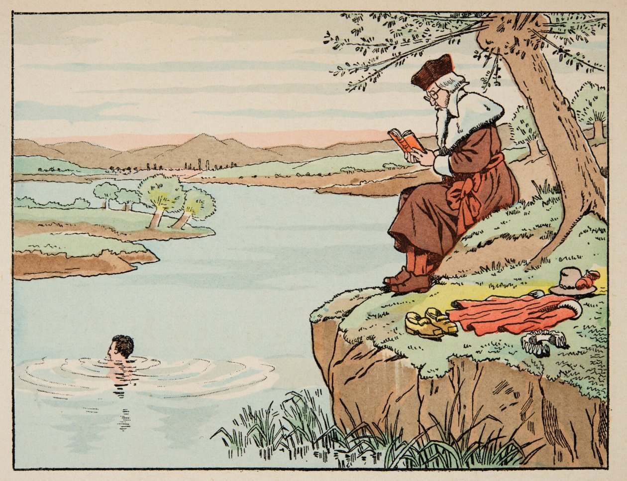 “Le bon roy Henri” kitabından alınan çizim, Jacques Marie Gaston Onfray de Breville dit JOB (1858-1931): 16. yüzyılda eğitim: yüzme - Özel koleksiyon by pseudonym for Onfray de Breville Jacques Job