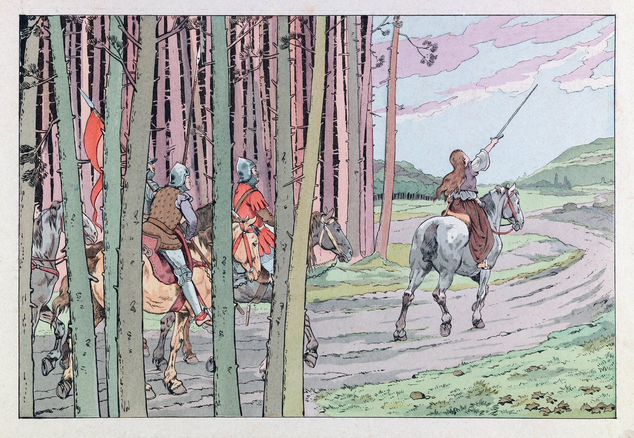 Jacques Marie Gaston Onfray de Breville, JOB (1858 - 1931); “Les epees de France”dan bir çizim: Joan of Arc, 1429