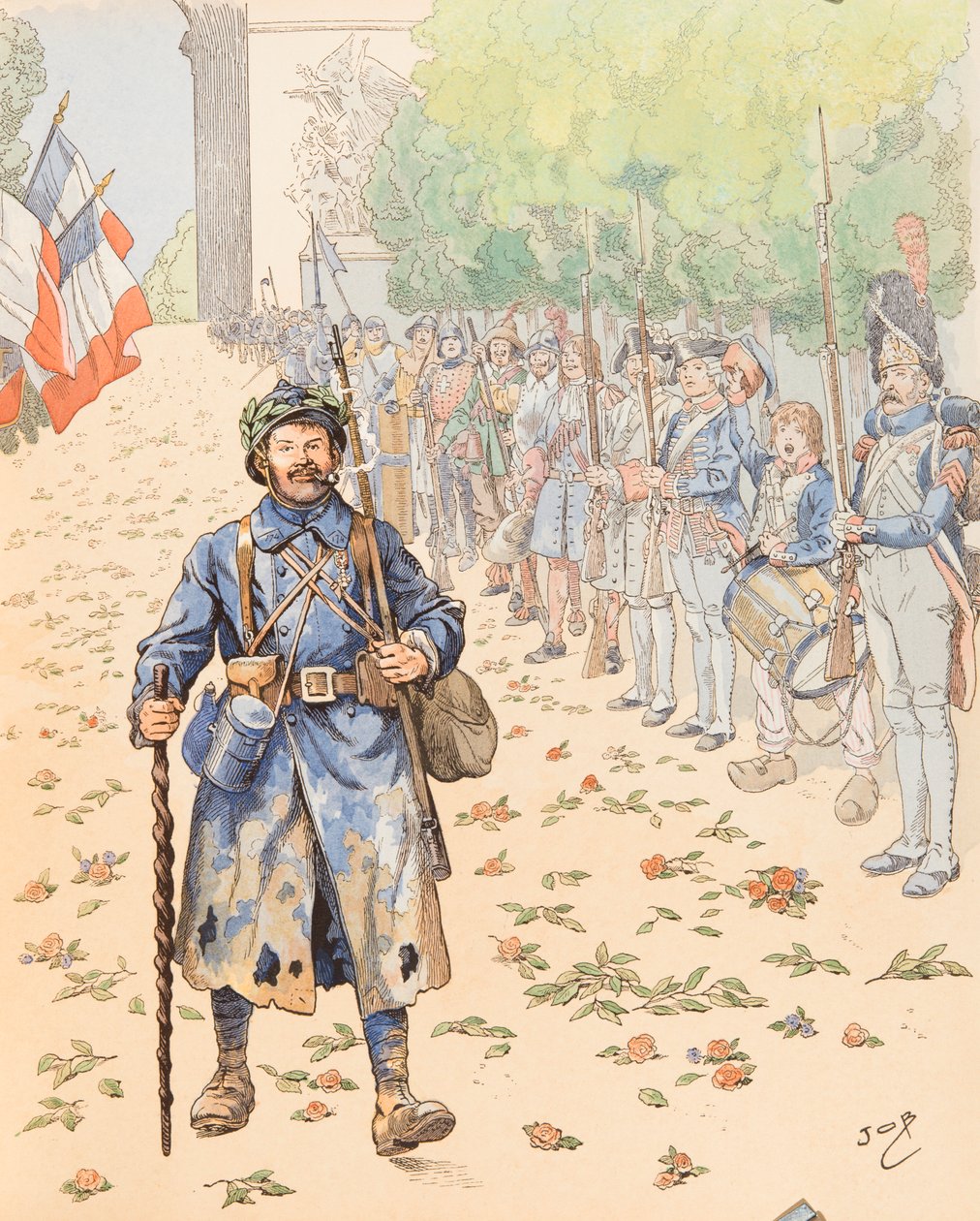 Jacques Marie Gaston Onfroy de Breville dit JOB (1858-1931) - Le zafere du poilu (Fransız ordusunun kıllılara saygı duruşunda bulunmasının alegorisi), Collection privee by pseudonym for Onfray de Breville Jacques Job