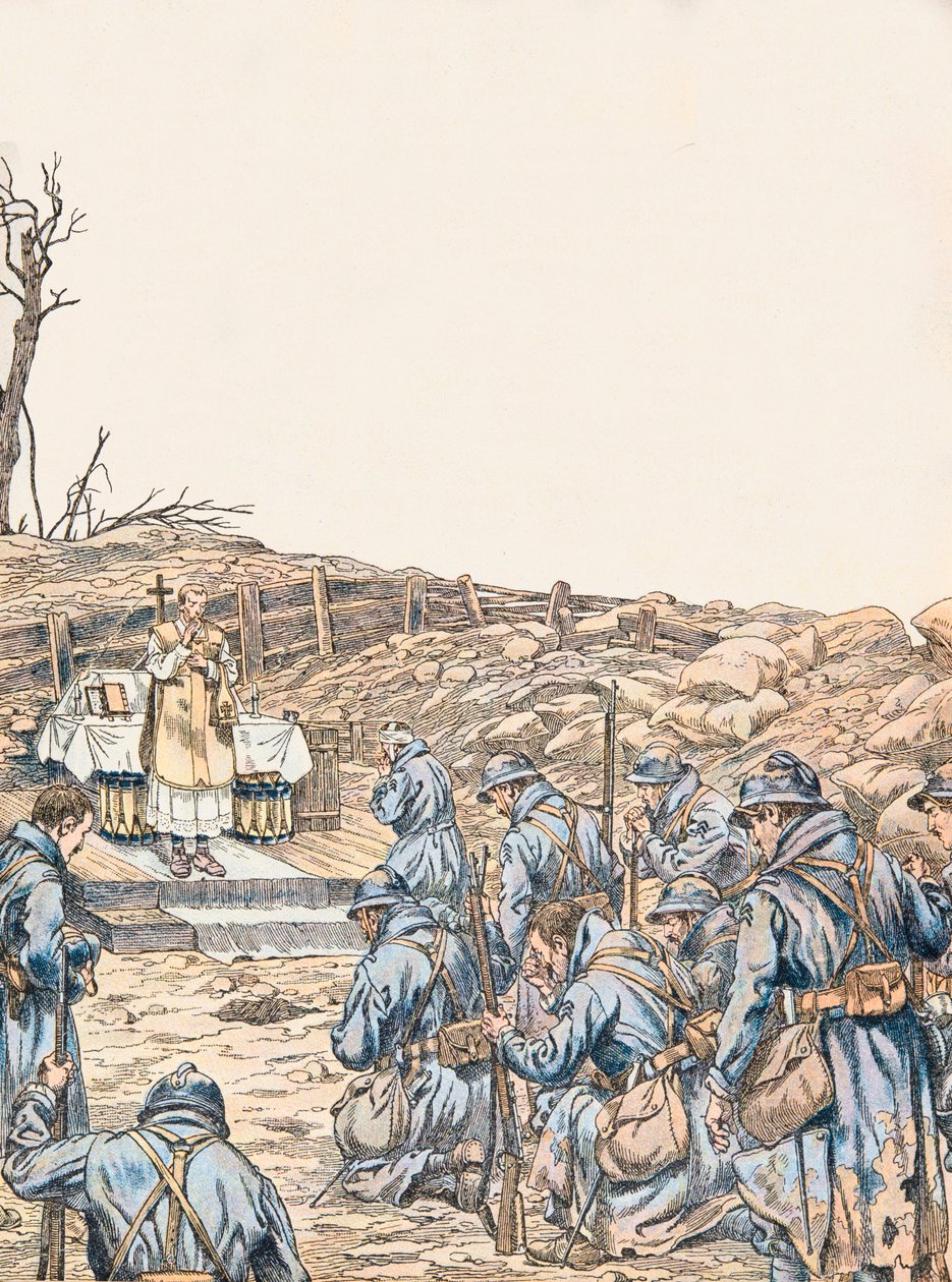 Jacques Marie Gaston Onfroy de Breville dit JOB (1858-1931) - Birinci Dünya Savaşı sırasında bir siperde verilen ayin, Özel Koleksiyon by pseudonym for Onfray de Breville Jacques Job