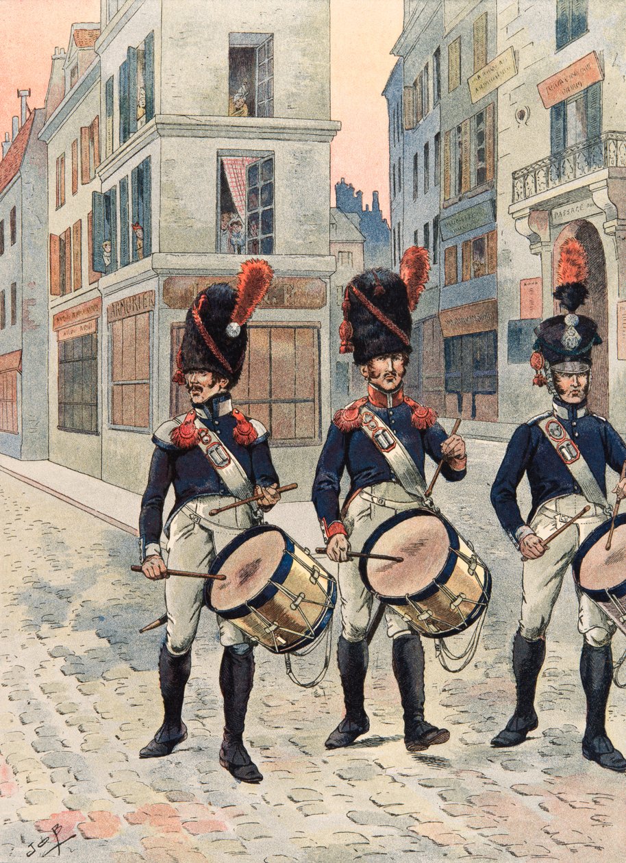 Jacques Marie Gaston Onfroy de Breville dit JOB (1858-1931) - Her zaman Fransız birliklerinin kıyafeti: Paris Ulusal Muhafızlarının Davulları (1814 - 1815), Özel Koleksiyon by pseudonym for Onfray de Breville Jacques Job