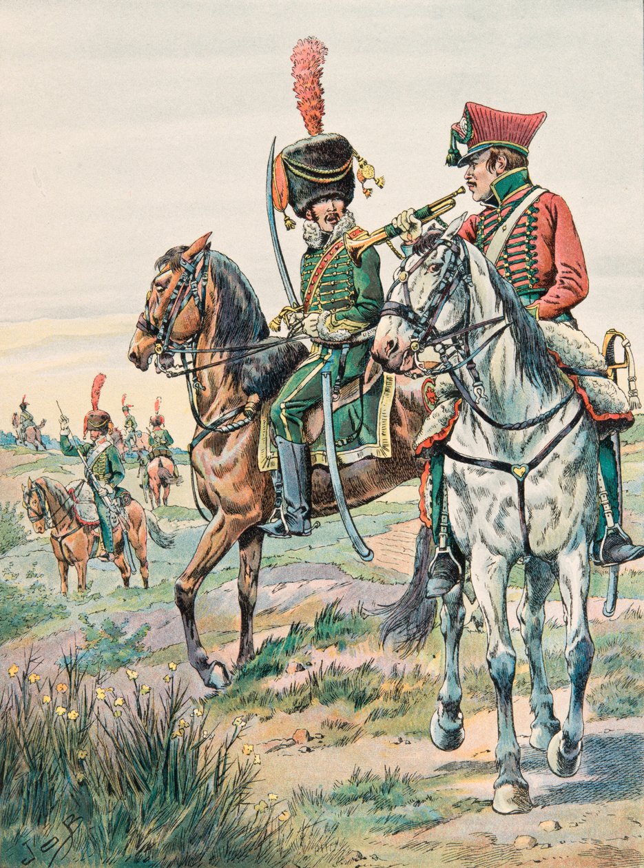 Jacques Marie Gaston Onfroy de Breville dit JOB (1858-1931) - Her zaman Fransız birliklerinin kıyafeti: Legers Trompet Arenbergf Atları (1807), Özel Koleksiyon by pseudonym for Onfray de Breville Jacques Job