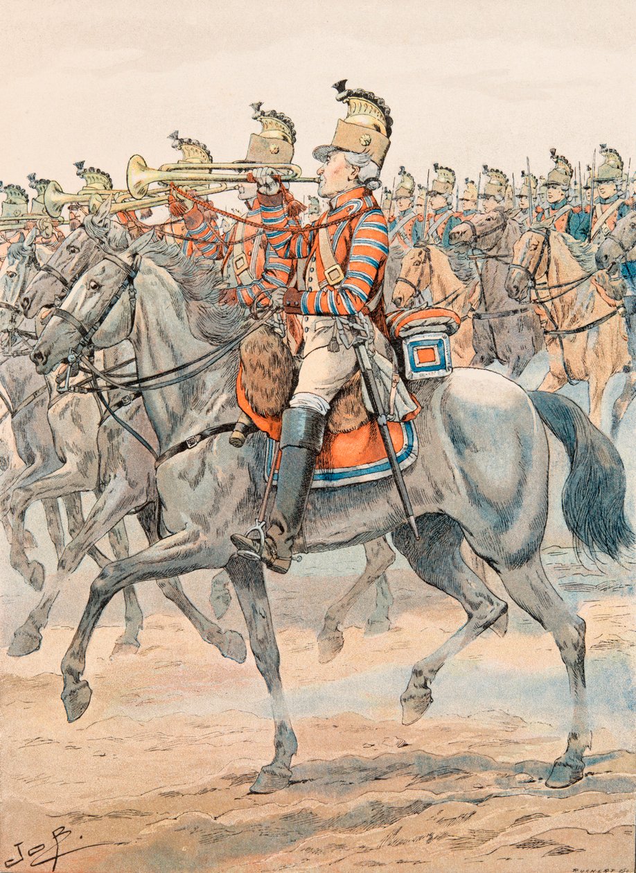 Jacques Marie Gaston Onfroy de Breville dit JOB (1858-1931) - Her zaman Fransız birliklerinin kıyafeti: Orleans Alayı Trompet - Dragons (1781), Özel Koleksiyon by pseudonym for Onfray de Breville Jacques Job