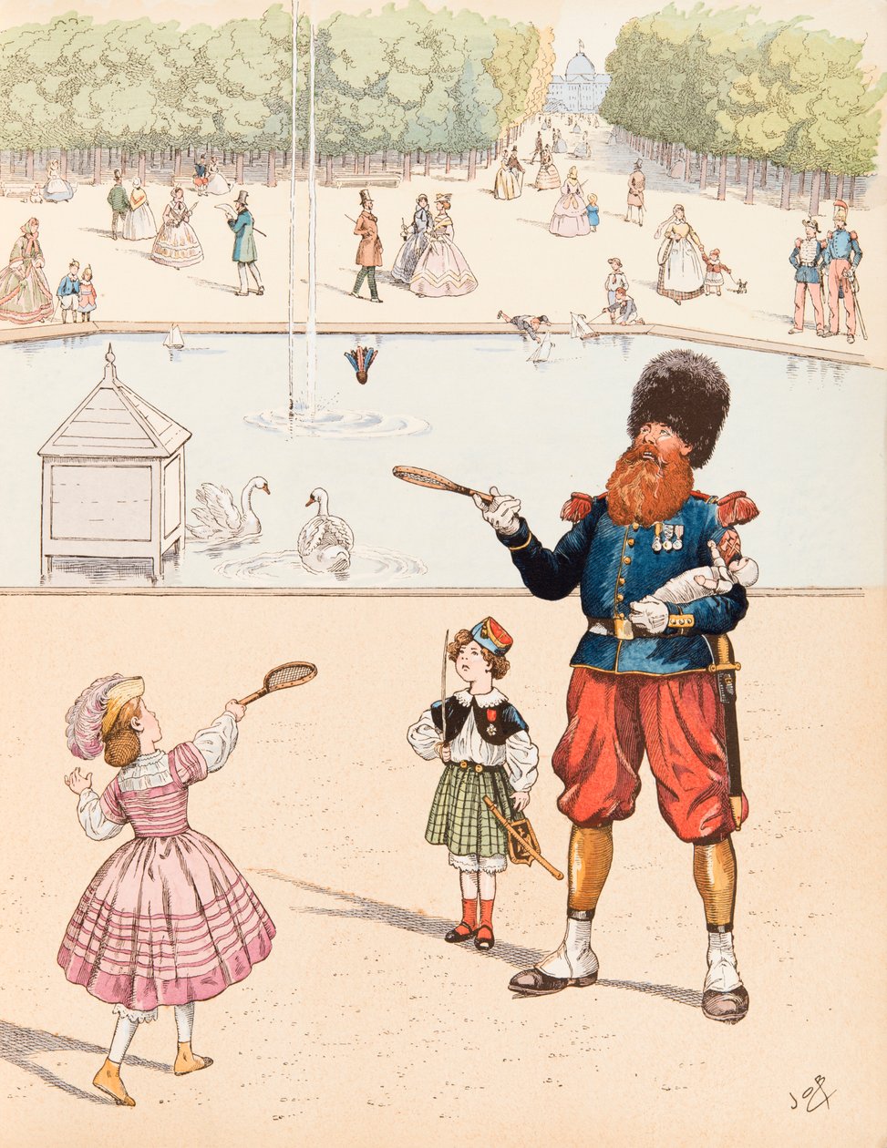 Jacques Marie Gaston Onfroy de Breville dit JOB (1858-1931) - The Sapper (Fransız ordusunun çocuklarıyla oynayan bir bahçesindeki sapeur), Özel Koleksiyon by pseudonym for Onfray de Breville Jacques Job