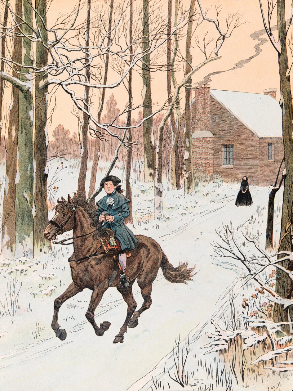 Jacques Marie Gaston Onfroy de Breville dit JOB (1858-1931) - Genç George Washington (1732 - 1799), Old Field School, Private Collection için 1740