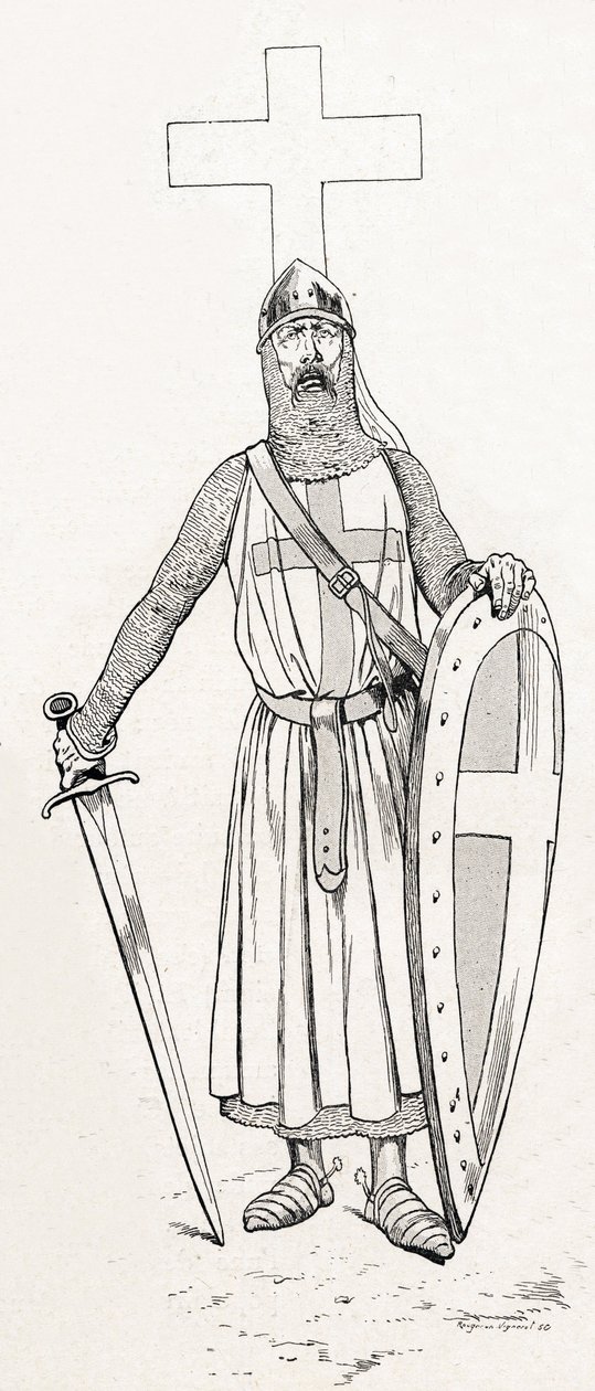 Louis IX Şövalyesi, haçlı seferi kostümü içinde Saint Louis (1214-1270) olarak bilinir. İş (Jacques Marie Gaston Onfray ve Breville) (Jacques-Marie) (1858-1931) “Les grands mots historique du pays de France”” 1915. Privee Collection. by pseudonym for Onfray de Breville Jacques Job