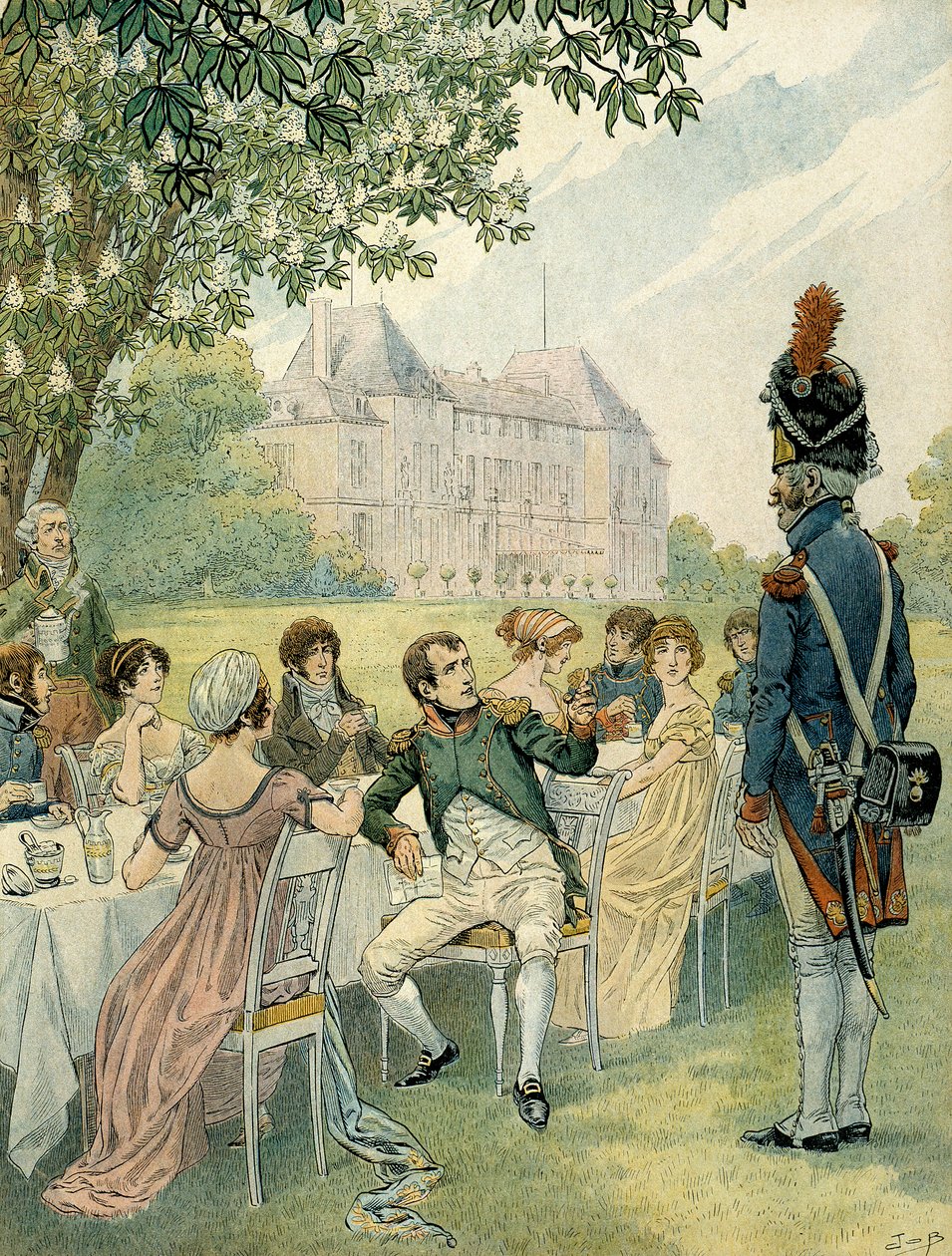 Napolyon I Bonaparte (1769-1821), Malmaison kalesinin bahçelerinde bir öğle yemeği sırasında. Jacques Marie Gaston Onfray de Breville
