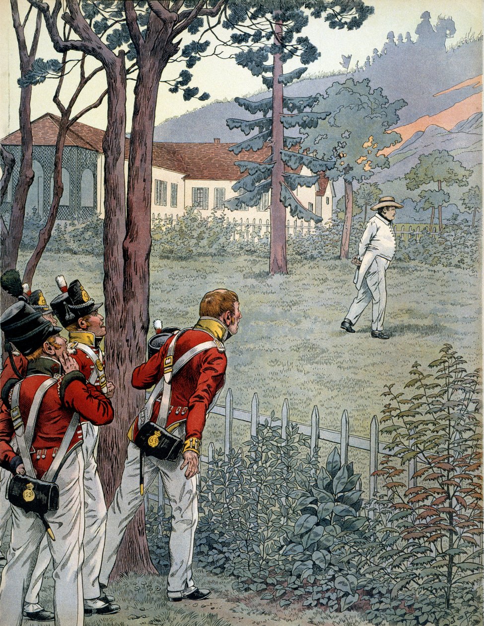 Napolyon I Bonaparte (1769-1821), Saint Helene adasında (Sainte-Helene) esaret altındaki İngiliz ordusunun şaşkın bakışları altında by pseudonym for Onfray de Breville Jacques Job