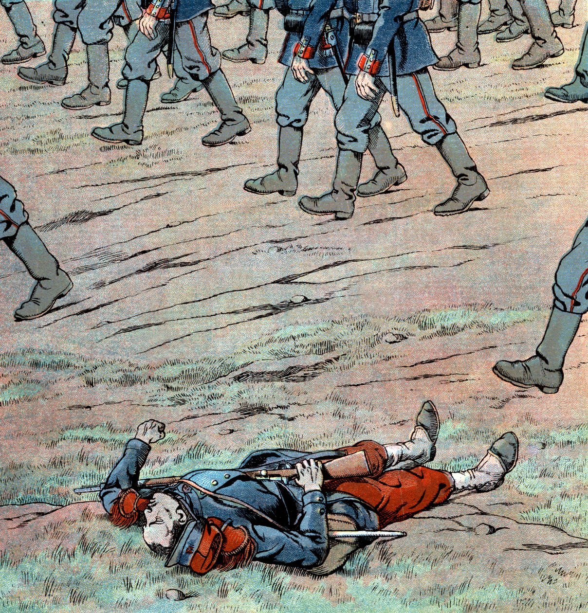 Prusyalılar Fransa'yı işgal ediyor: Fransız ölü askeri by pseudonym for Onfray de Breville Jacques Job