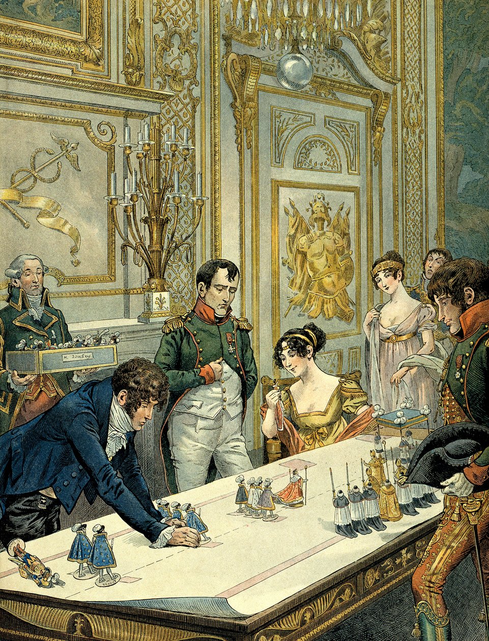Fontainebleau Kalesi'ndeki Josephine de Beauharnais (1763-1814) ve Napolyon I Bonaparte'nin (1769-1821) huzurunda ressam Isabey (1767-1855) tarafından kutsal sırasında kirletmenin tekrarı. Jacques Marie Gaston Onfray de Brevill'in çizimi by pseudonym for Onfray de Breville Jacques Job