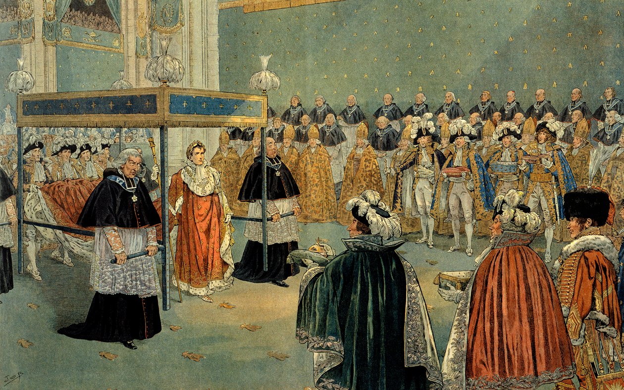 Napolyon I'in (1769-1821) Notre Dame de Paris katedralindeki taç giyme töreninin temsili 02/12/1804 Çizim Jacques Marie Gaston Onfray de Breville dit Job (1858-1931) Özel Koleksiyon by pseudonym for Onfray de Breville Jacques Job