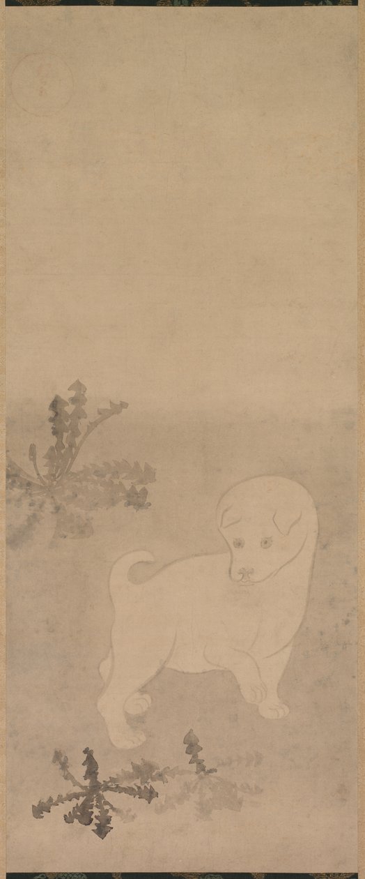 Karahindiba ile köpek yavrusu by studio of Tawaraya Sōtatsu