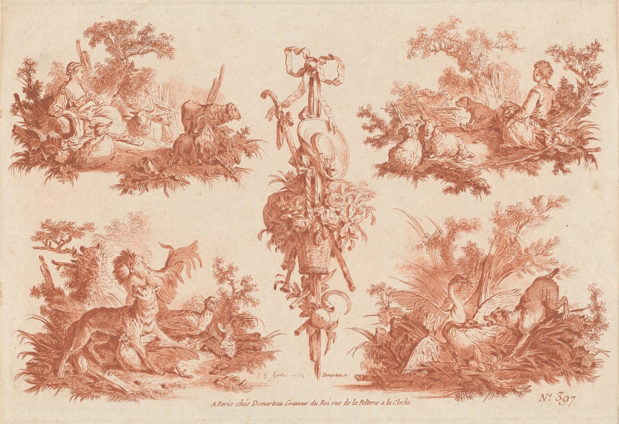 İki Pastoral Vinyet, İki Av Vinyet ve Bir Kupa by the Elder and Jean Baptiste Hüet Gilles Demarteau