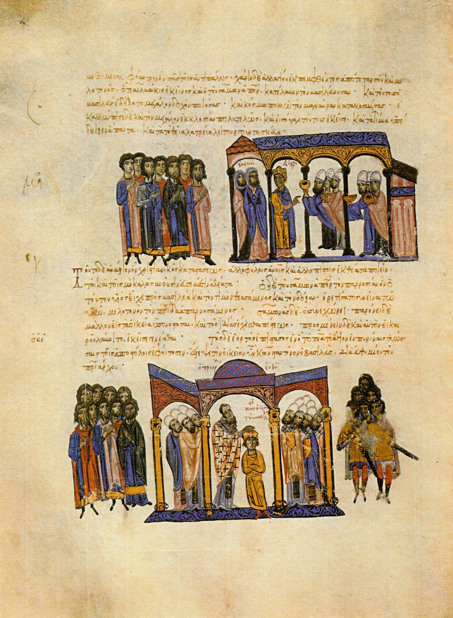 Skyllitzes Matritensis, fol. 114v. Küçük resimler by Unknown