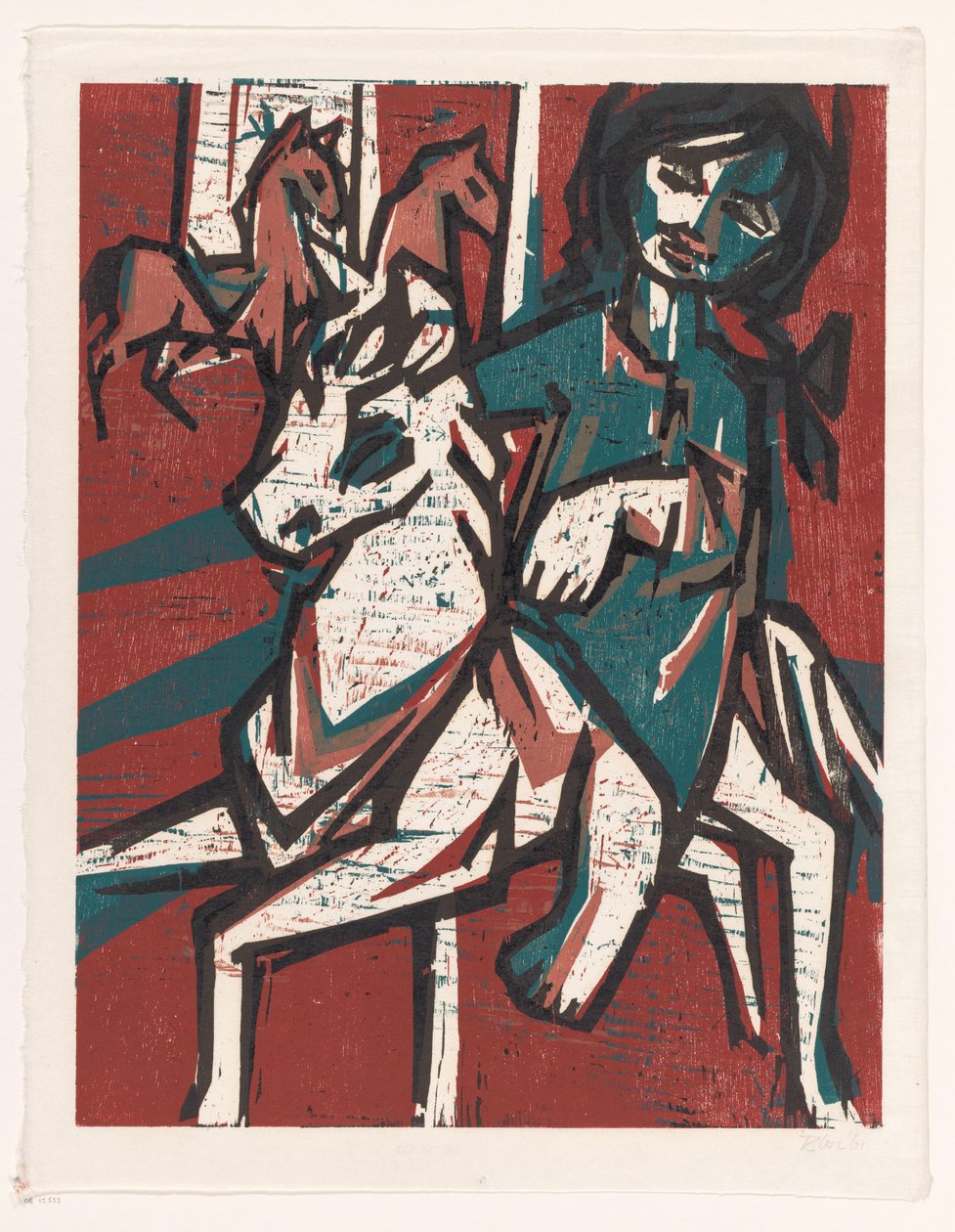Diğer iki atın önünde at sırtında kadın by unknown (signed by artist)