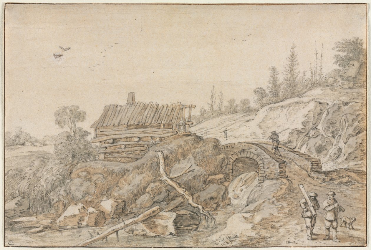 Bir Dere Yanında Kulübe ile Tepelik Manzara, 1627. by van de Velde Esaias