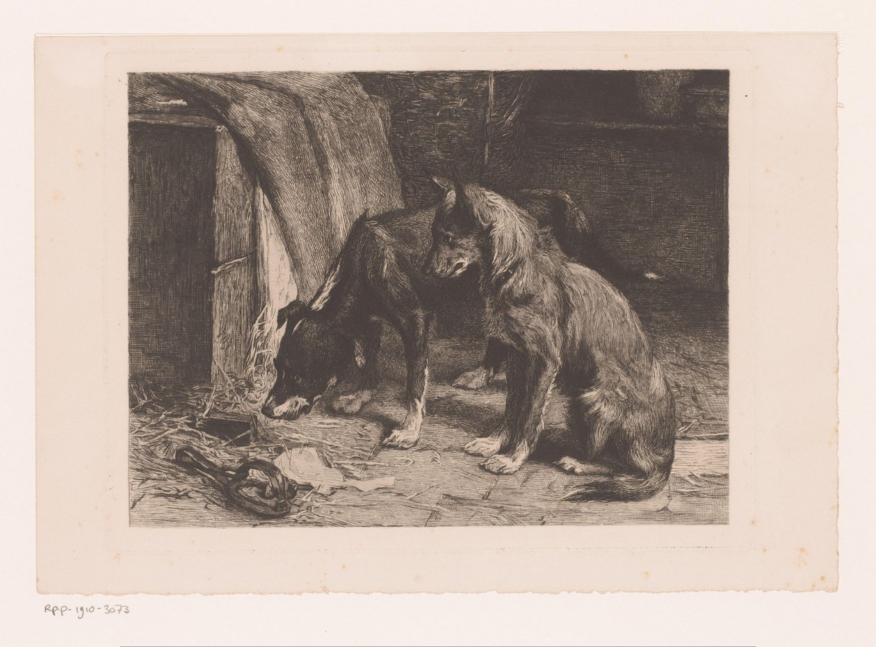 Fare kapanında iki köpek by van den Eyken (attributed to)
