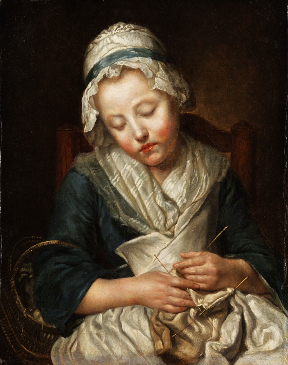 Tricoteuse endormisi. (Kız örerken uyuyakaldı). by workshop of Jean Baptiste Greuze