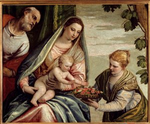 Bağışçılı Kutsal Aile (Aziz Dorothee) Paolo Veronese (1528-1588) tarafından 16. yüzyıl Güneşi. 0,76x0,94 m Bordeaux, Musee des Beaux Arts - Bağışçılı Kutsal Aile (Saint-Dorothea). Veronese